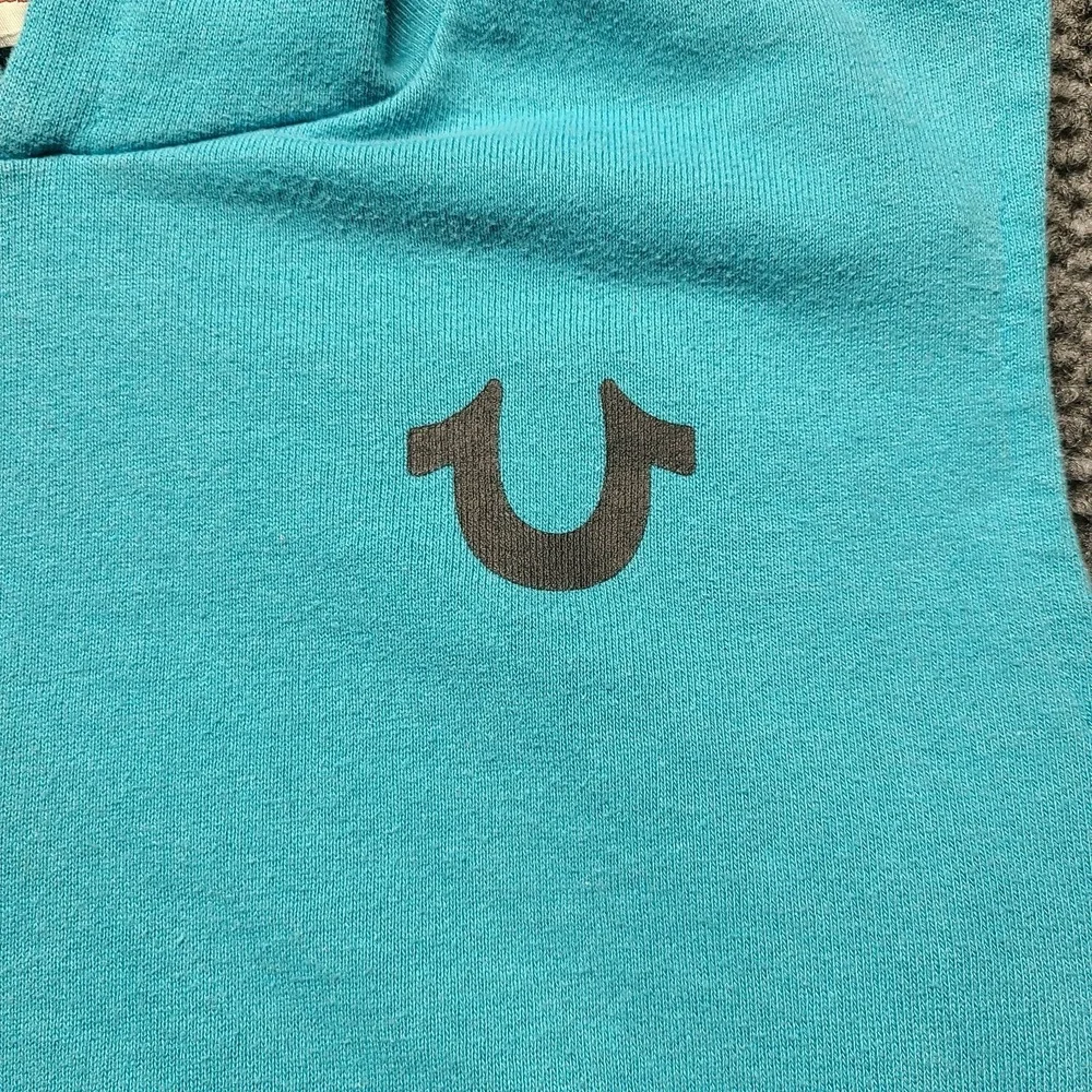TRUE RELIGION Blue Horseshoe Sleeveless Hoodie Tank Men's Streetwear Graphic